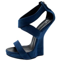 Giuseppe Zanotti Electric Blue Suede Cross Strap Heelless Sandals Size 40.5