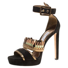 Jimmy Choo Schwarze Kathleen Peep Toe Ankle Cuff Sandalen aus Wildleder Größe 40