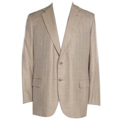 Brioni - Blazer Parlamento beige à motif pied-de-poule 2XL