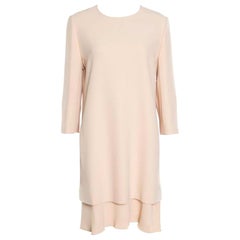 Chloe Beige Crepe Layered Ruffled Hem Long Sleeve Dress M