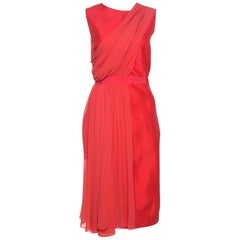 Giambattista Valli Coral Pink Silk Drape Detail Sheath Dress M