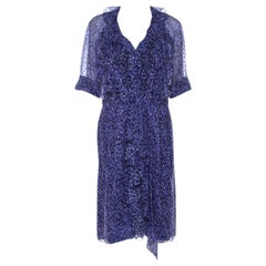 Jason Wu Purple Silk Chiffon Printed Ruffle Short Dress L