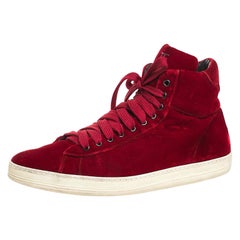 Tom Ford Red Velvet Russell High Top Sneakers Size 46