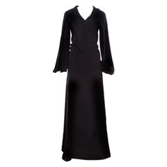 Reem Acra Black Silk Maxi Wrap Dress L
