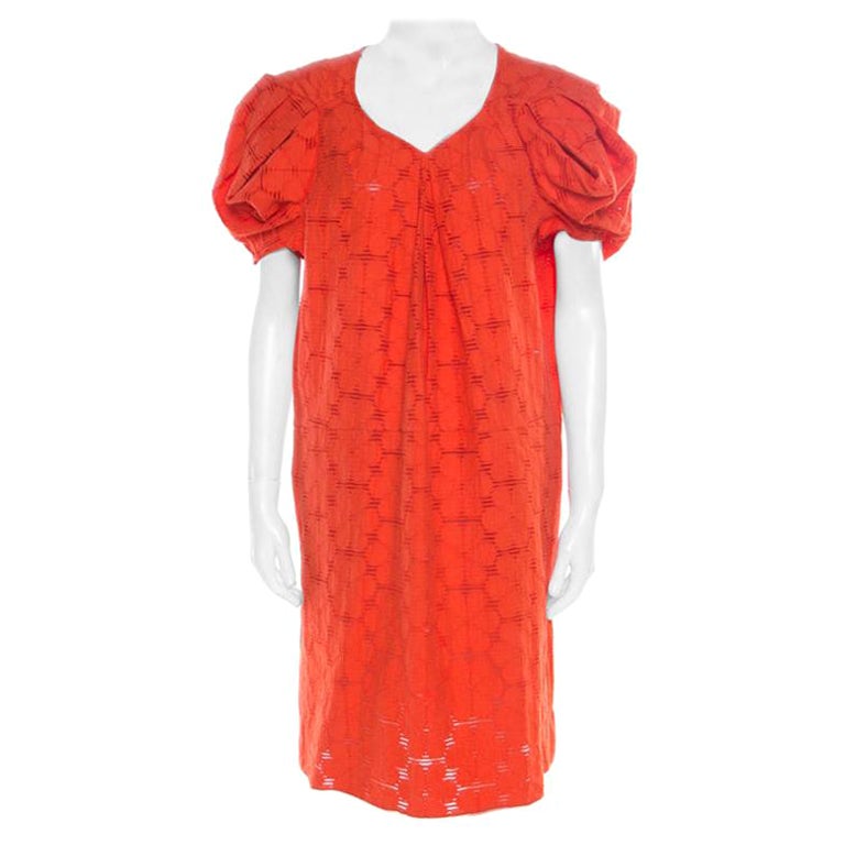 Marni Tangerine Floral Cotton Lace Shift Dress S For Sale