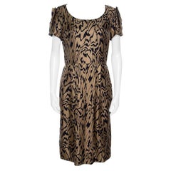 Temperley London Brown and Black Printed Silk Short Sleeve Dress M