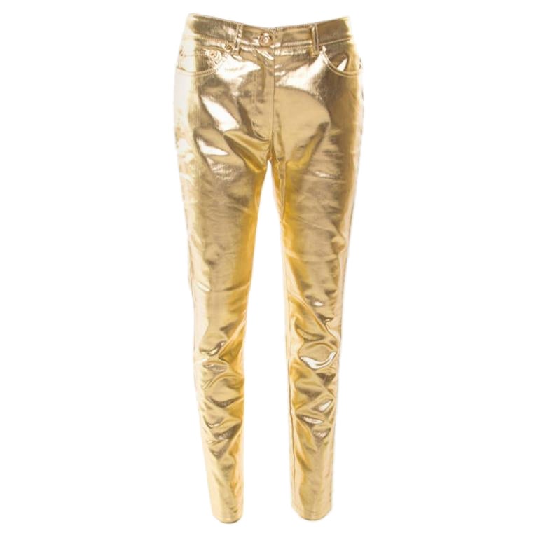 Moschino Couture Metallic Gold Cotton Stretch Tapered Jeans M at 1stDibs