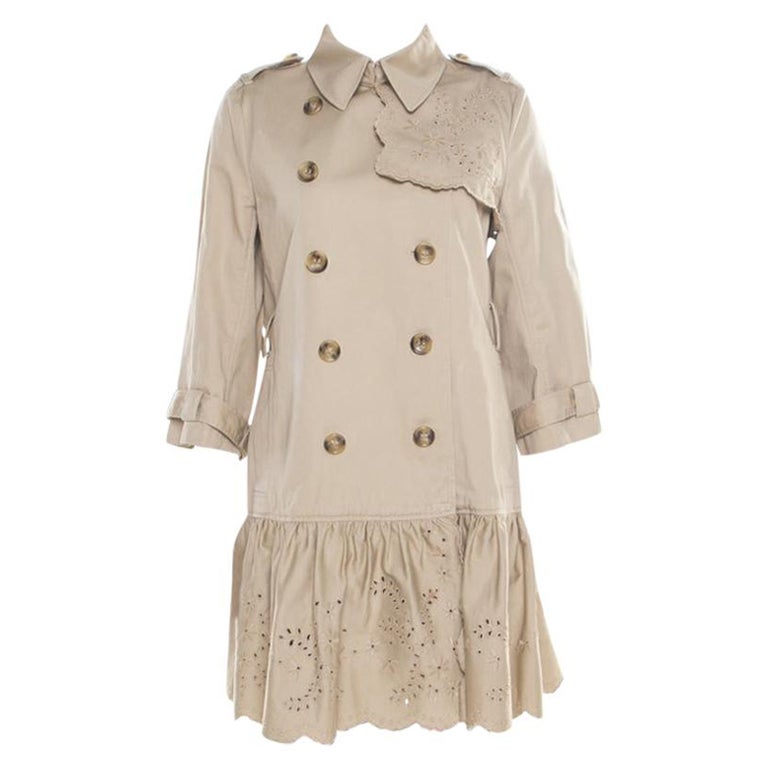 Red Valentino Beige Cotton Twill Eyelet Embroidered Ruffled Double Breasted  Coat For Sale at 1stDibs