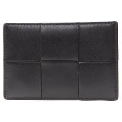 BOTTEGA VENETA XL Intrecciato black leather three card slot card holder case