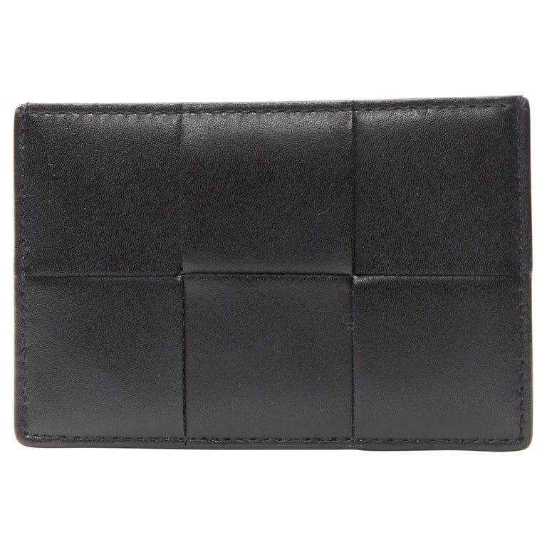 BOTTEGA VENETA XL Intrecciato black leather three card slot card holder ...