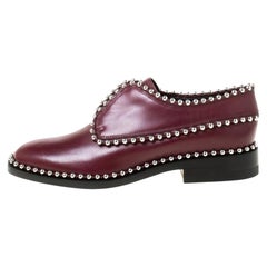 Alexander Wang Burgundy Leather Stud Trim Brogues Loafers Size 38.5