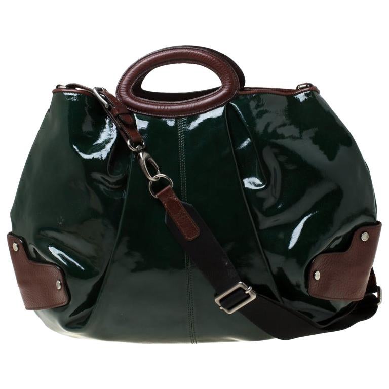 Marni Green/Brown Patent Leather New Balloon Hobo For Sale