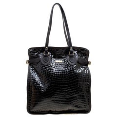 Dsquared2 Fourre-tout en cuir verni gaufré crocodile noir