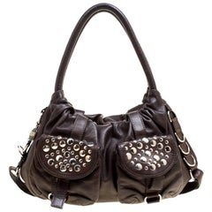 Sonia Rykiel Dark Brown Leather Studded Satchel