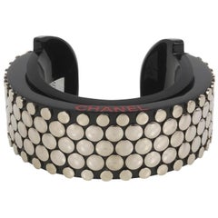 Chanel Black Lucite Cuff Bracelet Embellished with Silver Metal Studs 2005