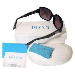 New Emilio Pucci Black Logo Sunglasses With Case & Box