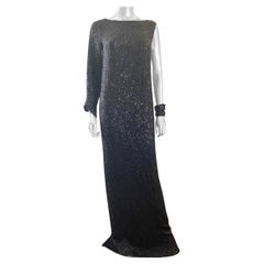 Escada Spectacular One Sleeve Black Jet Hand-Beaded Dress NWT Size 6