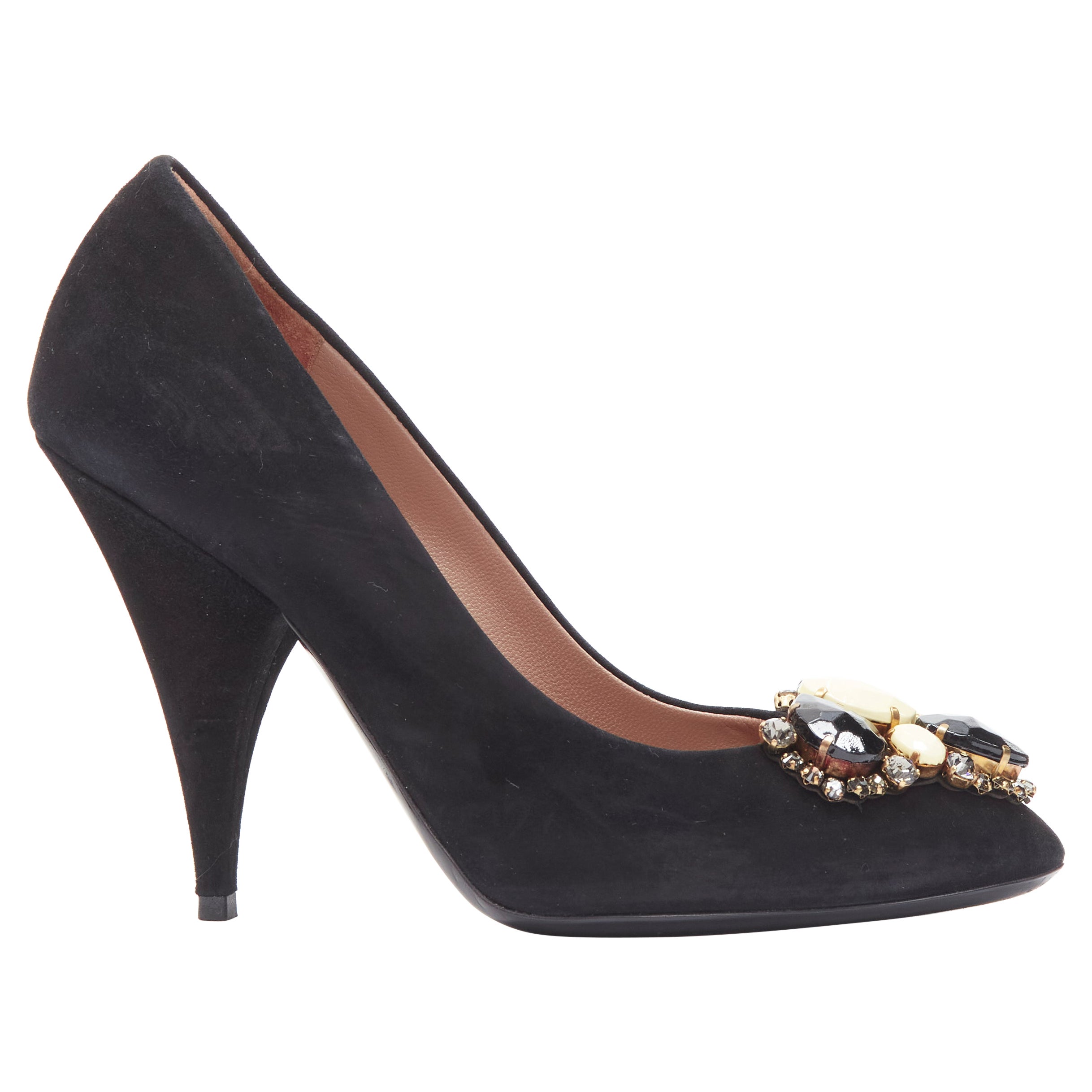 YVES SAINT LAURENT Charlie 105 black suede rhinestone jewel heel pump EU37.5 For Sale