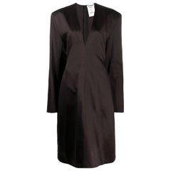 2010s Jil Sander Brown Cotton V-Neck Midi Dress