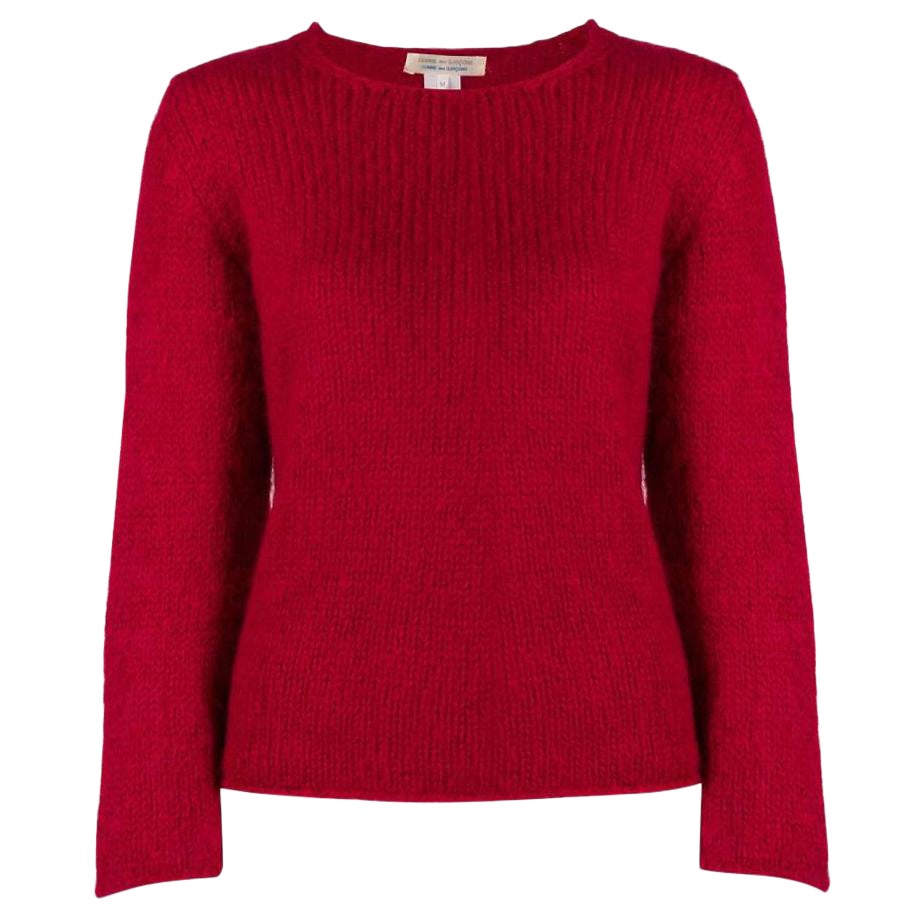 1990s Comme Des Garçons red mohair long sleeved crewneck sweater