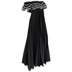 Jean Varon off the shoulder pleated empire evening gown, c. 1970s