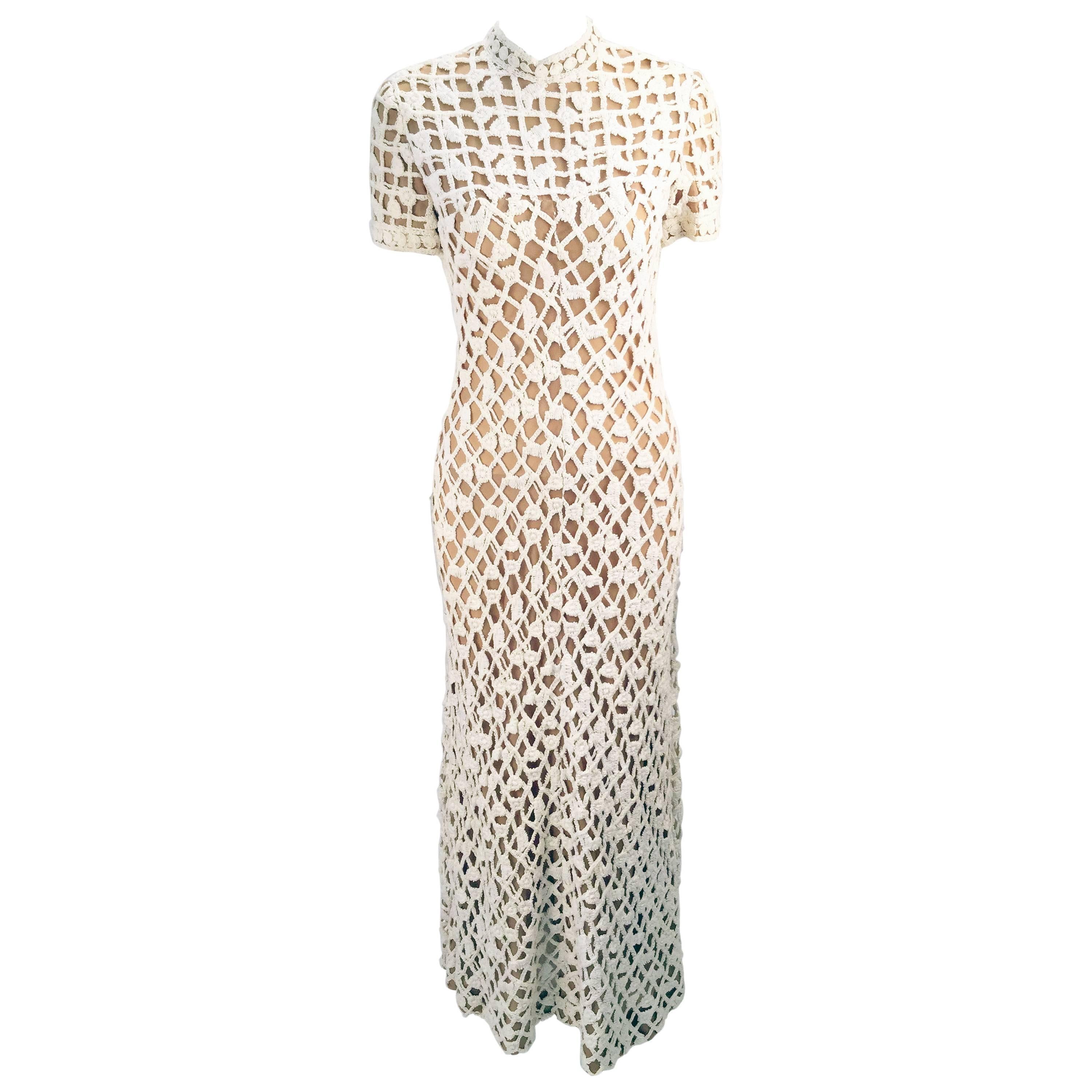 Pat Sandler for Neiman Marcus Cotton Lace Dress Gown, 1970s   For Sale