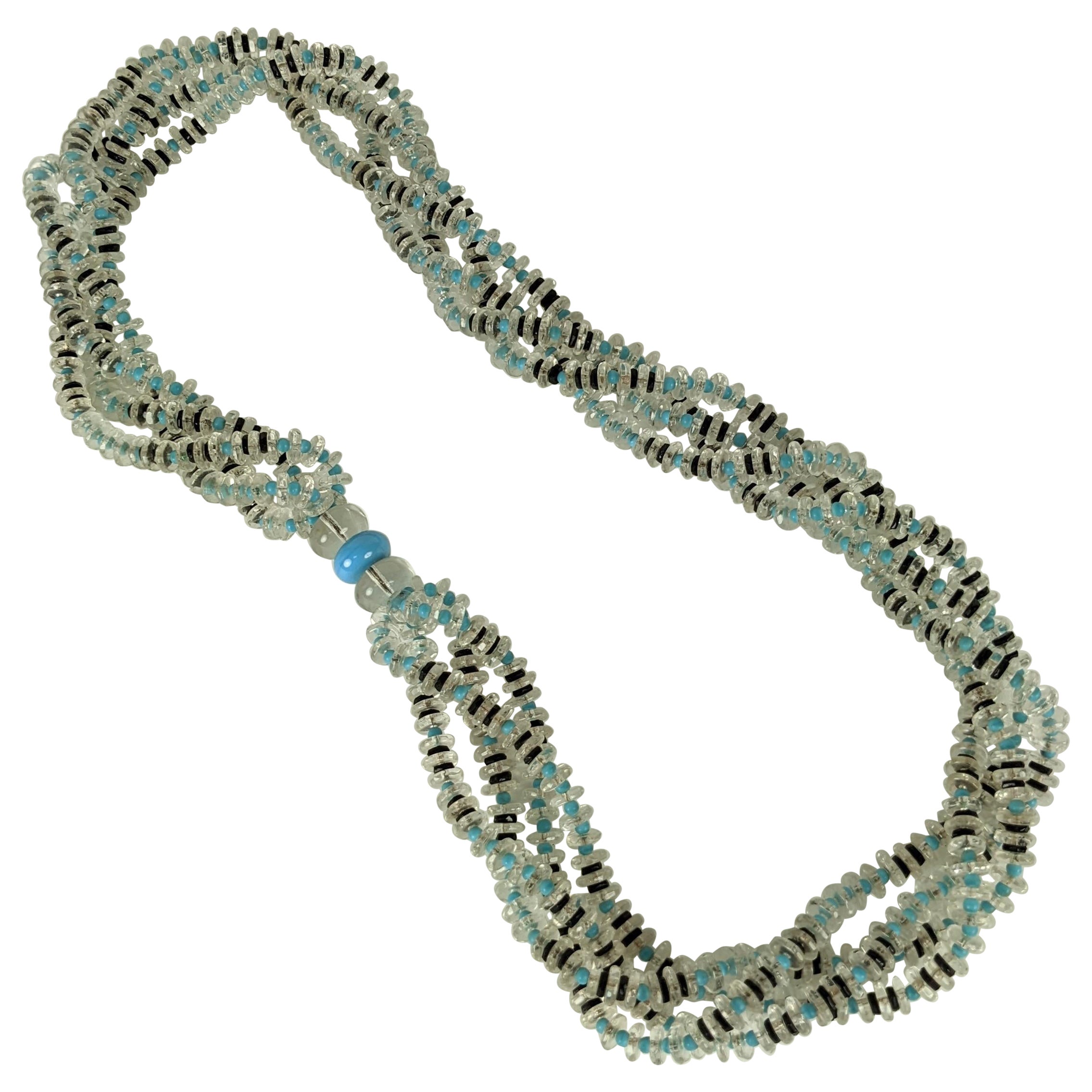 French Art Deco Twisted Crystal Rondel Necklace For Sale