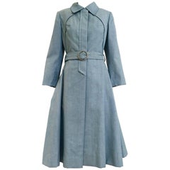 1970s Light Blue Cotton Trench Coat by Donald Brooks