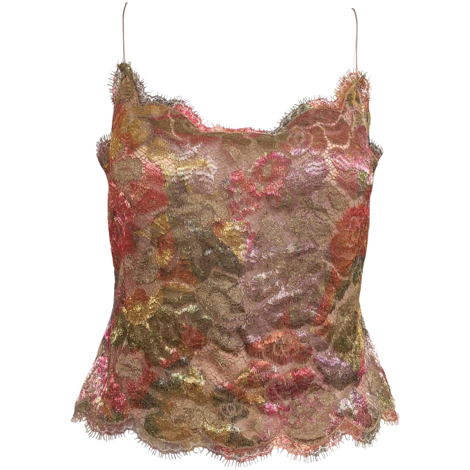 80s Bill Blass metallic lace camisole top