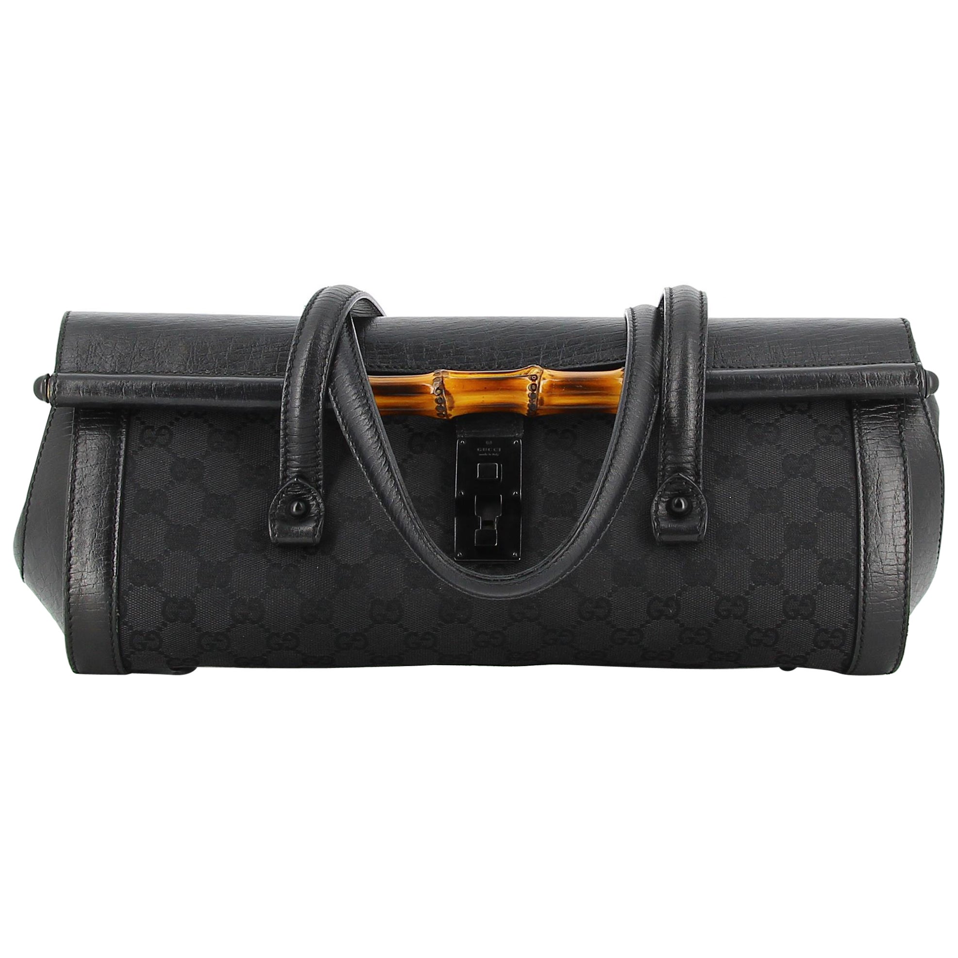 Gucci Black Canvas Bamboo Bullet Shoulder Bag