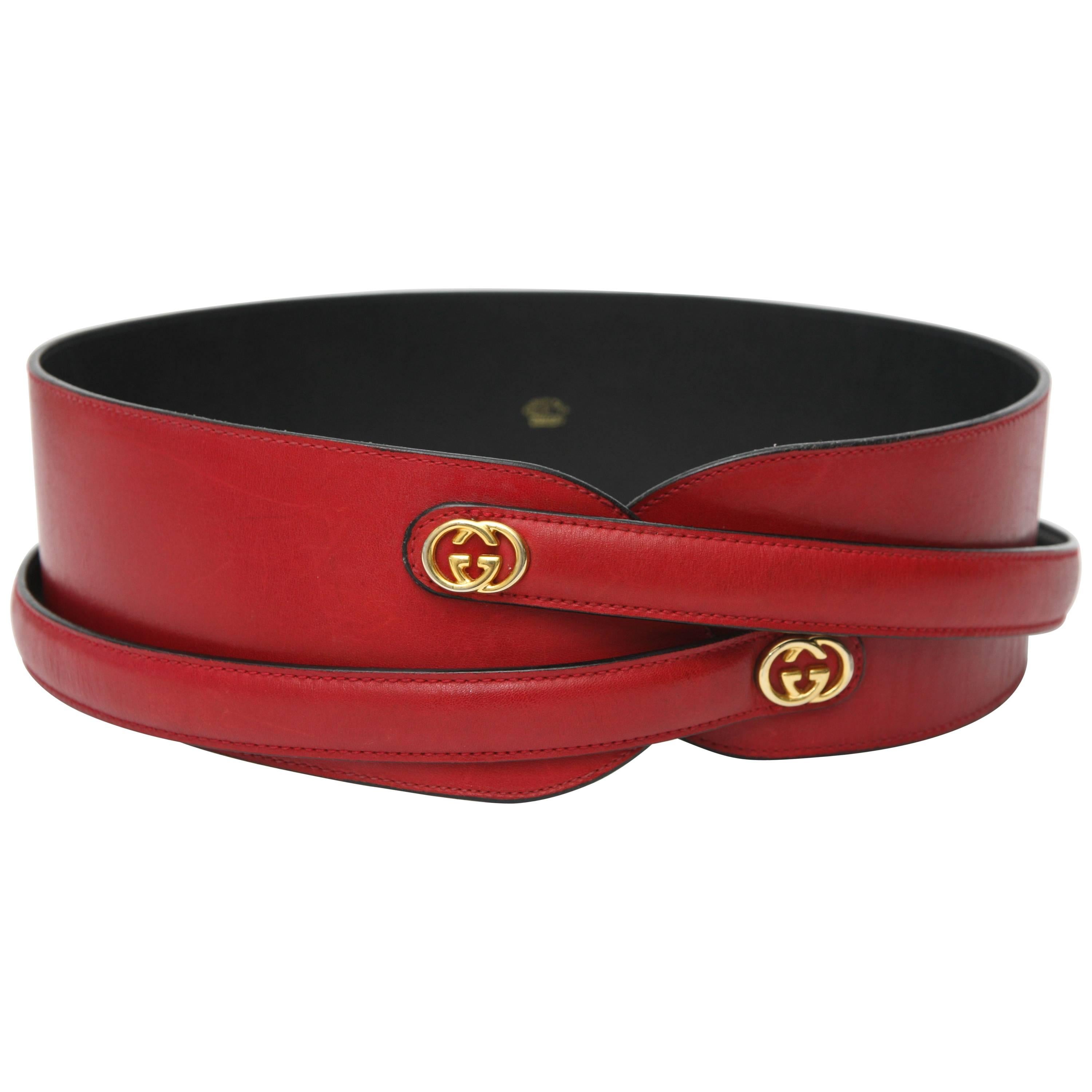 Red Leather Gucci Wide Waist Belt SATURDAY SALE