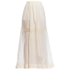 Antique Victorian Ivory Organic Cotton & Lace Trimmed Skirt