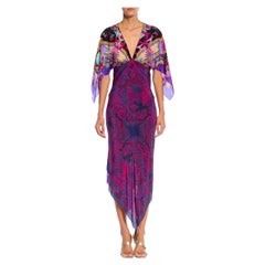 MORPHEW COLLECTION Purple, Black & Pink Silk Floral 2-Scarf Dress Made From Vin