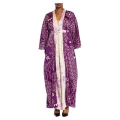 MORPHEW COLLECTION Purple Japanese Shibori Silk Kaftan With Lilac Neckline