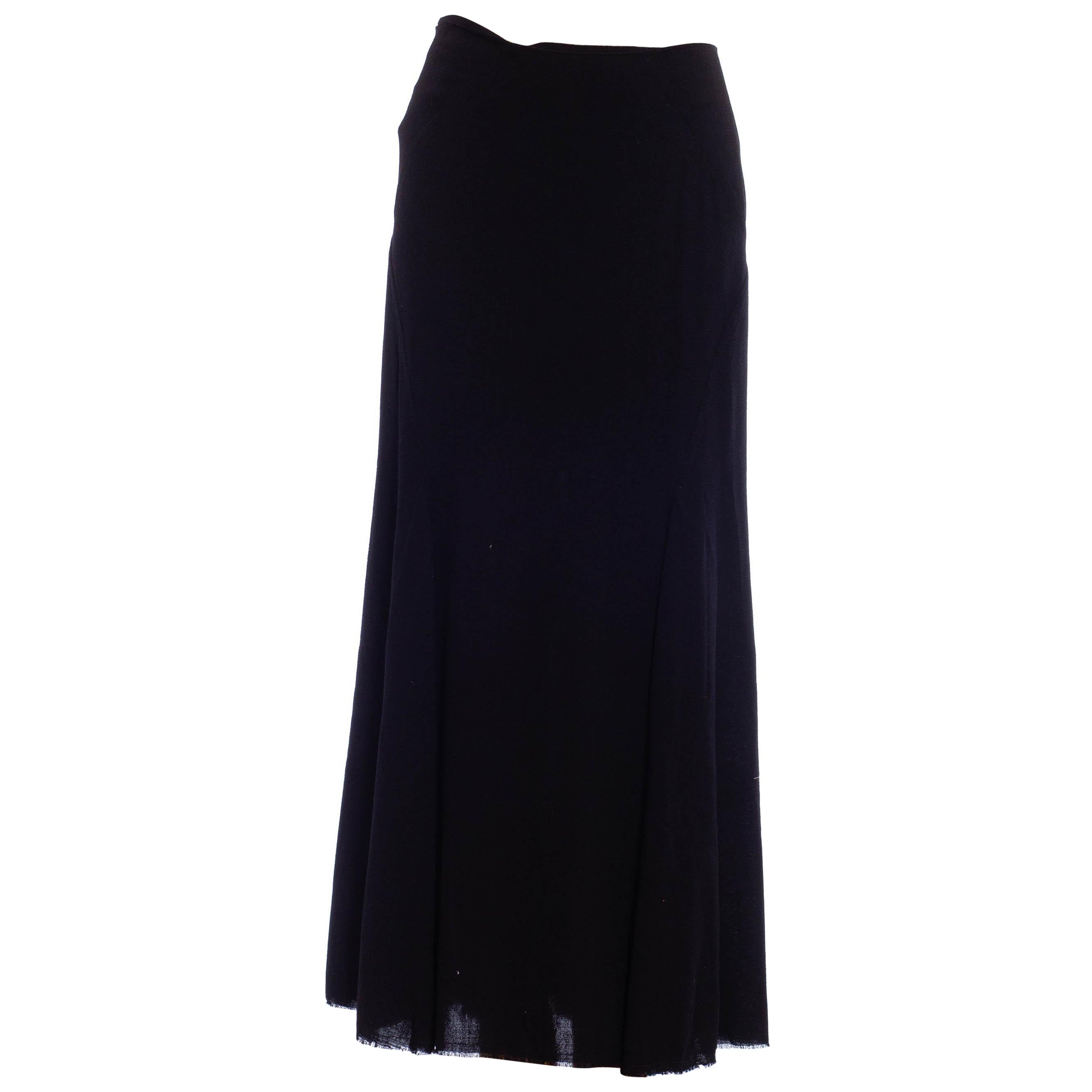 1990S YOHJI YAMAMOTO Black Wool Blend Asymmetrical Maxi Skirt