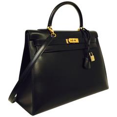 1993 Hermes Kelly Sellier Black Box Calf 35 With GHW