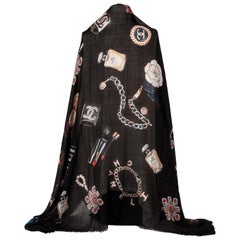 Nuovo Scialle XL Chanel Black Cashmere Icons 74"