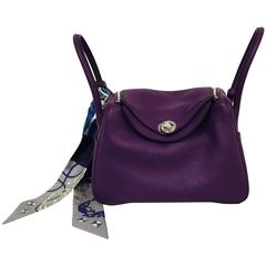  2011 Hermes Lindy 26 Purple Clemence PHW With Bonus Twilly 