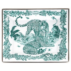 Vintage Hermes Tray Jungle Love Emerald Limoges Porcelain New w/ Box