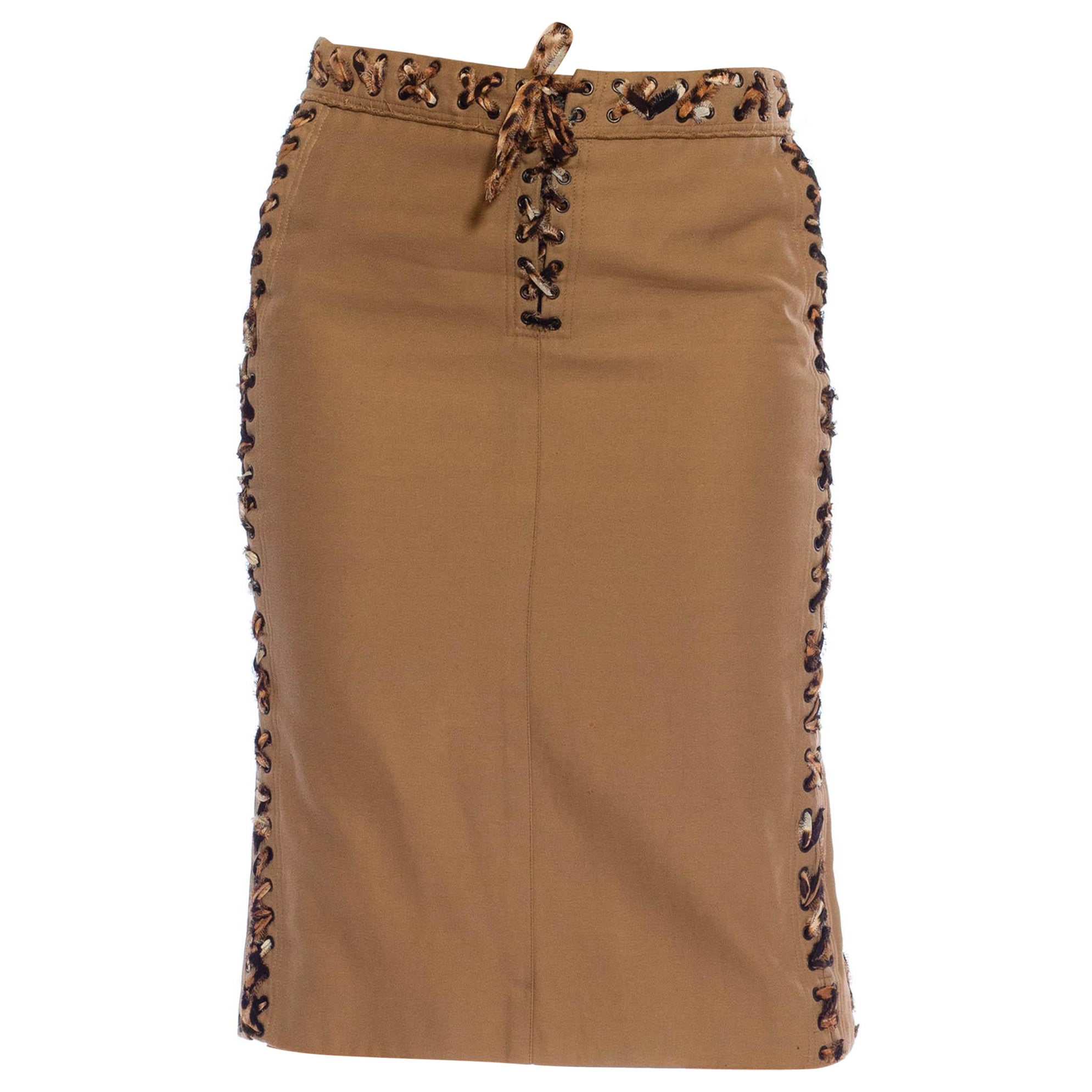 2000S YVES SAINT LAURENT Brown Cotton Tom Ford Safari Collection Skirt For Sale