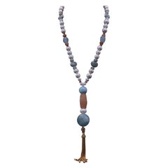 A.Jeschel Softly colored polished Aquamarine long necklace.