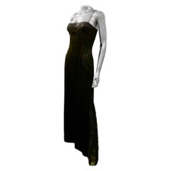 Used Richard Tyler Celebrity Owned Sexy Satin Black Slither Gown Metallic Lace Size 6