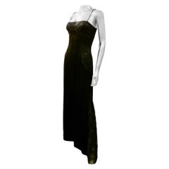 Richard Tyler Celebrity Owned Sexy Satin Black Slither Gown Metallic Lace Size 6