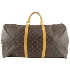 Used Louis Vuitton Large Monogram Keepall 60 Duffle Bag 5L524a