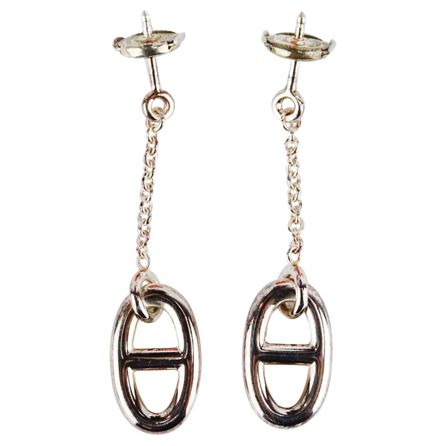 Hermès Farandole Medium Sterling Silver Chain Drop Earrings 