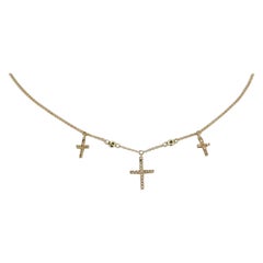 Jacquie Aiche Cross 14K Rose Gold 3 Diamond Chain Choker Necklace 