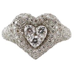 Shay Heart 18K White Gold And Diamond Pinky Ring 13.75 MM