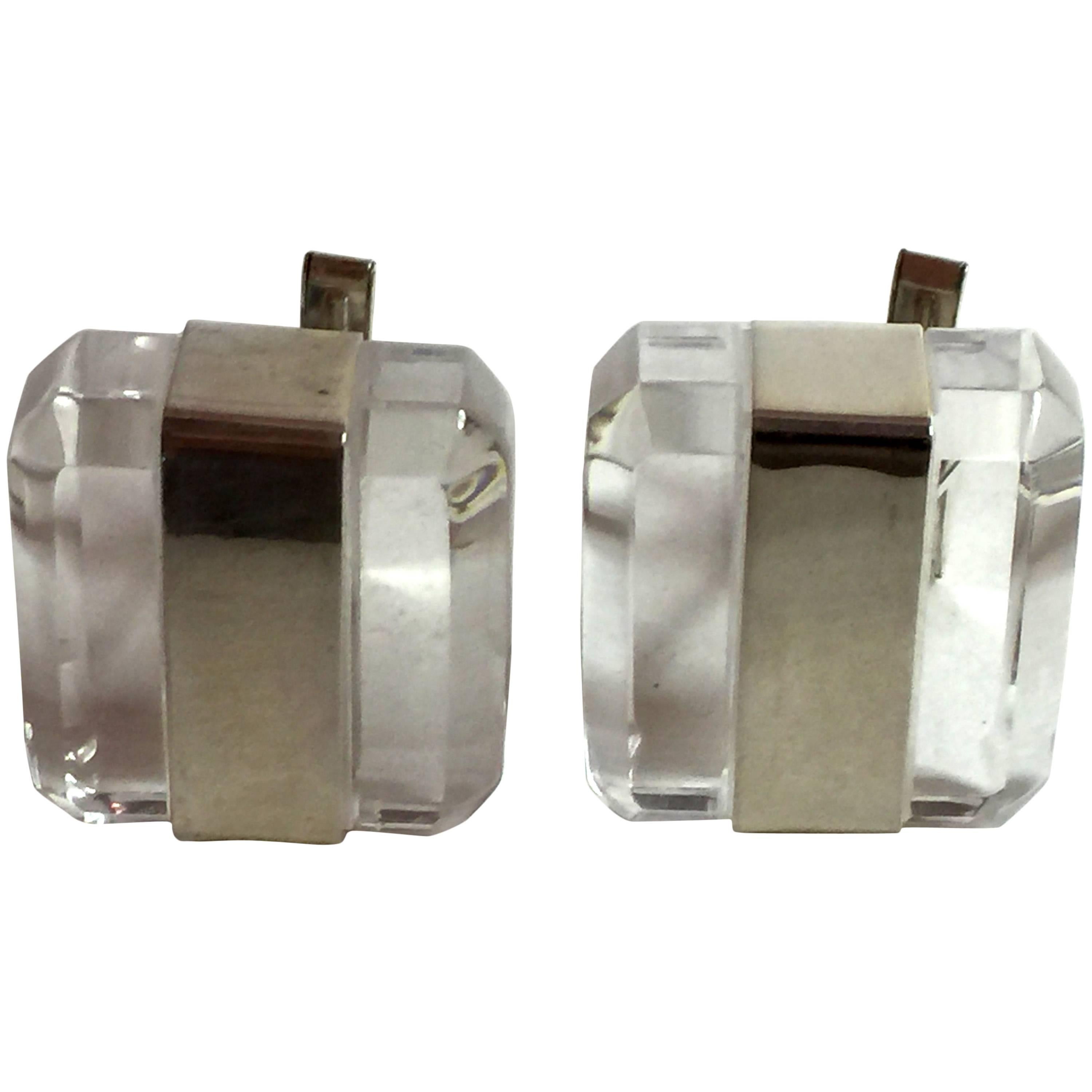 21st Century JUDITH HENDLER Ultra-cool ICY Acrylic Sterling Cufflinks For Sale