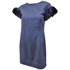 Valentino vintage navy polka dot silk dress  with  architectural  buttons 