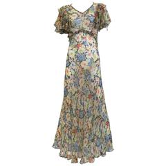 1930er Jahre Seidenchiffon Sommerkleid mit Blumendruck